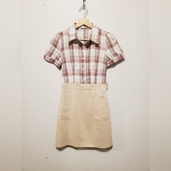 💚5/$25 Romantic & Luxury CHIC Line Plaid Combo Dress Size Small - Picture 1 of 5